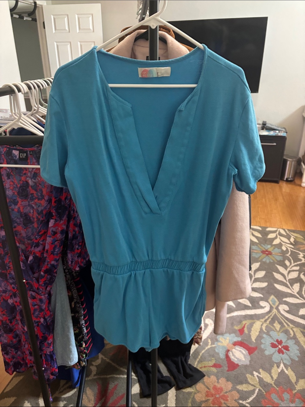 Women’s Teal V-Neck Short Sleeve Romper by Free People